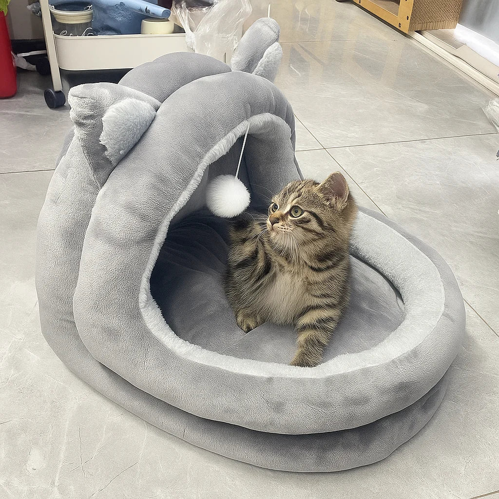Deep Sleep Cat Bed Warm Cartoon Pet Bed Foldable Removable Washable Pet Sleeping Bed for Small Dog Mat Bag Cave Cattery