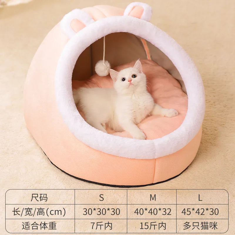 Deep Sleep Cat Bed Warm Cartoon Pet Bed Foldable Removable Washable Pet Sleeping Bed for Small Dog Mat Bag Cave Cattery