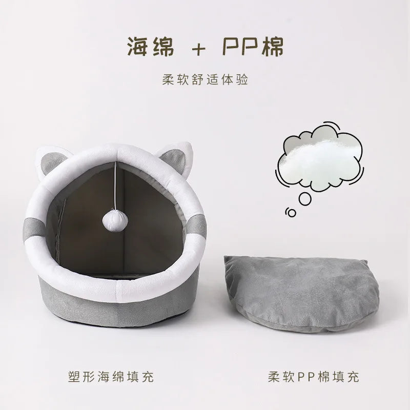 Deep Sleep Cat Bed Warm Cartoon Pet Bed Foldable Removable Washable Pet Sleeping Bed for Small Dog Mat Bag Cave Cattery