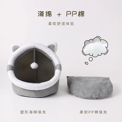 Deep Sleep Cat Bed Warm Cartoon Pet Bed Foldable Removable Washable Pet Sleeping Bed for Small Dog Mat Bag Cave Cattery